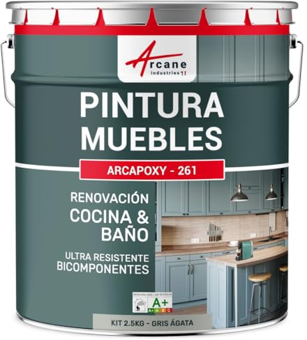 Pintura para muebles de cocina, encimera y baño - ARCAPOXY - 261-2,5 kg (hasta 30 m² en 2 capas) Gris Ágata - RAL 7038 - ARCANE INDUSTRIES
