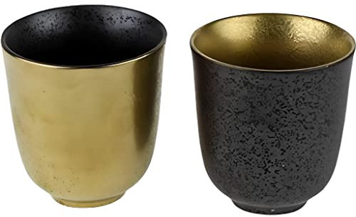 Lot de 2 gobelets « Ceylan » en porcelaine - Noir/doré - 7,5 x 8 cm