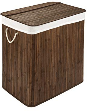 WohnDirect Wäschekorb mit Deckel und 2 Fächer - stabile Wäschebox Bambus - Wäschekorb Braun mit Wäschesack, waschbar - 100% Bambus - 104 Liter