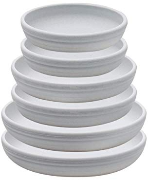 SAROSORA Juego de 6 platillos Redondos de plástico para Plantas, para Interiores y Exteriores, hogar, jardín, contenedor de Plantas, paletas para macetas (14 + 17 + 20 cm) x2, Blanco y Gris