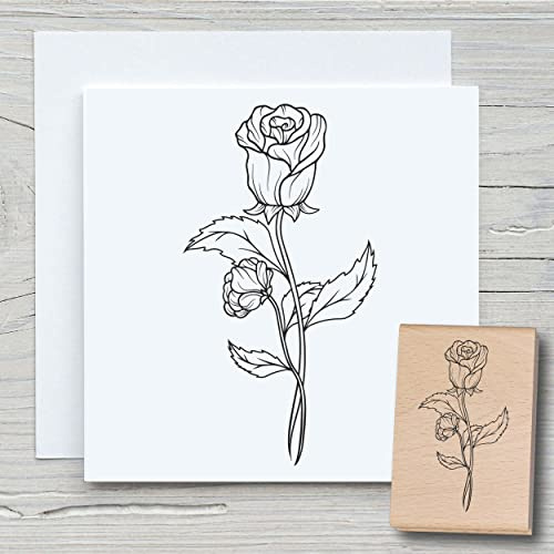 NEWSTAMPS Stempel Rose Motivstempel groß aus Holz & Gummi zum Karten und Geschenke basteln, Holzstempel für Blumen, Pflanzen, Floral, Liebe, Valentinstag, Scrapbook, Textilstempel, Deko, Kinder