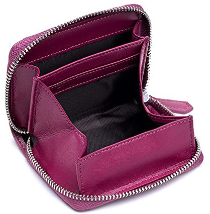 AprinCtempsD RFID Schutz Geldbörse Klein Damen Echt Leder Kreditkartenetui mit Münzfach Portemonnaie Herren Münzbörse Mini Geldbeutel mit Reißverschluss (Lila)