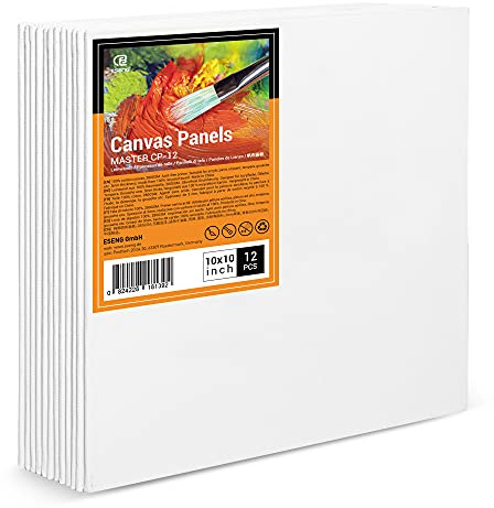 ESENG® Canvaspanel 12 stycken, 25 x 25 cm | 10 x 10 tum 100% bomull, 280 g/m², canvastavsset, målarbok för akrylfärg, oljefärg, tempera och gouache