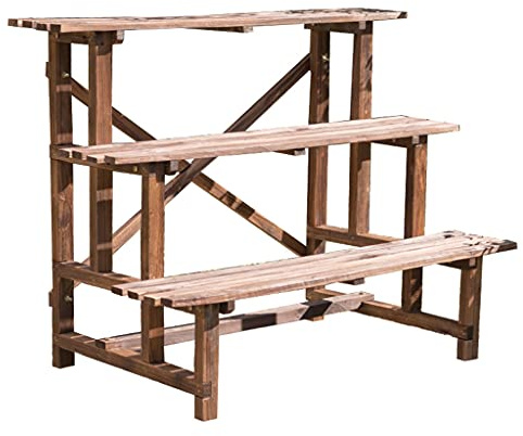 Pflanzenregale Garten-Mehrschicht-Blumenständer Hof-Leiter-Typ Sukkulenten-Ständer Wohnzimmer-Holz-Blumentopf-Ständer Balkon-Grünpflanzen-Ständer (Color : Brown, Size : 73.5x58x50cm)