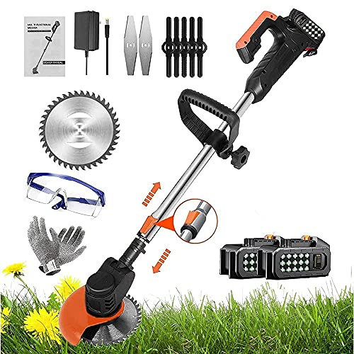 Cortabordes Batería 36V Litio Electrica Desbrozadora 1300W Potente Jardín Cortacesped para Cuchillas, Cortacésped Inalámbrica, Mango Telescópico para Exteriores, Césped, Jardines