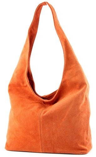modamoda de T150 Damen Schultertasche Shopper Large aus Wildleder handmade in Italy, Farbe:Orange