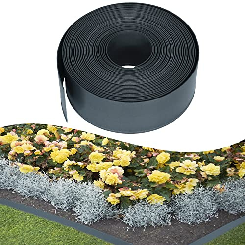 YRHome Bordure de pelouse en plastique - Rouleau de 20 m de long et 12 cm de haut - Bordure de pelouse - Bordure de pelouse - Bordure de parterre de fleurs - Bordure de jardin - Anthracite