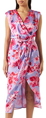 Pinko Artificioso Vestido Satin Estampado Informal, Ynb_Lila/Rosa Ch/Fucsia, 52 para Mujer