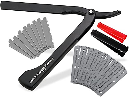 Solinger Rasiermesser Rasier-Set für Männer mit Wechselklingen Made in Germany Bartpflege Messer mit Kleiner/Großer Rasierklinge Bartmesser Barbier Nassrasierer für die perfekte Nassrasur (Schwarz)