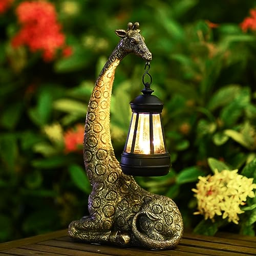 Yeomoo Giraffe Figur Deko mit Solarlampe Gartendeko für Außen Kupfer 28CM | Wetterfest Giraffen Gartenfiguren Solar Deko - Originelles Geschenke für Frauen Gartenliebhaber Balkon Garten Afrika Deko