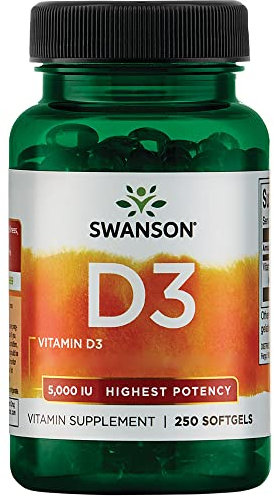 Swanson, Vitamina D3 125mcg (5000 IU), Depot, 1 Cápsula cada 5 Días, 250 Cápsulas blandas, Dosis Alta, Testada en Laboratorio, Sin Soja, Sin Gluten, Sin OGM