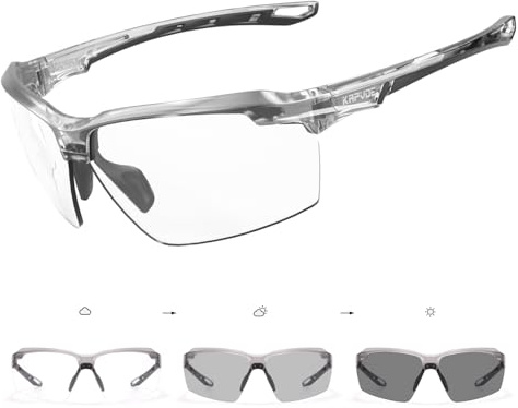 KAPVOE Photochromatische Selbsttönend Fahrradbrille Herren Damen Sportsonnenbrille Klar Radsportbrille UV400 Schutz TR90 Rahmen Sonnenbrille für MTB Radsport Radfahren Triathlon Rennrad Brille K87