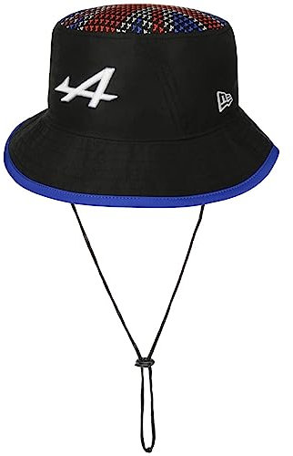 New Era Alpine Silverstone Bucket Stoffhut Fischerhut Sommerhut Sonnenhut Strandhut Gartenhut Damen/Herren - mit Kinnband Sommer Frühling-Sommer - M (57-58 cm) schwarz