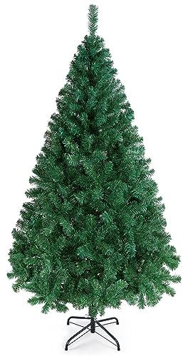 Yaheetech Albero di Natale 183 cm Artificiale Folto Alberi Effetto Realistico con Supporto in Metallo Pieghevole Portatile Decorazione Natalizia per Casa Negozio Verde