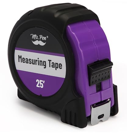 Mr. Pen - Mètre ruban rétractable de 7,6 m, violet, facile à lire | Mètre ruban rétractable en acier avec fractions, idéal pour les projets de construction et de bricolage