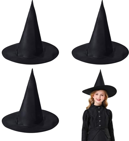 EUPSIIU 3 Pièces Chapeau de sorcière d'Halloween Chapeau Sorcière Noir Déguisement d'Halloween Sorciere pour Fille Kit Pliable Chapeau de Sorcière pour Fille 5 à 8 Ans(3 pcs)
