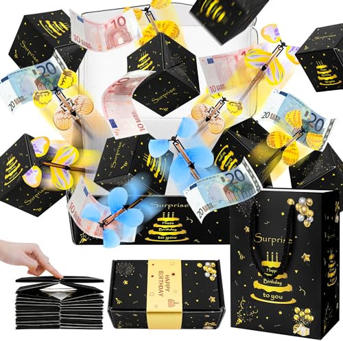 Meetory Caja de regalo de mariposa explosión, embalaje de regalo de dinero, envoltorio de regalo sorpresa de dinero, regalo de cumpleaños, caja de regalo de cumpleaños feliz para tu familia, amigos