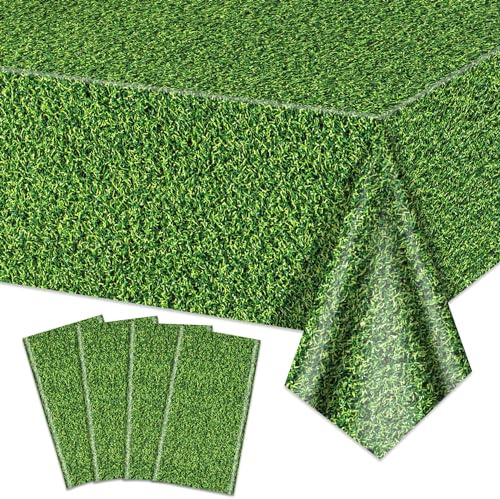 Hegbolke 4Pcs grünes Gras Tischdecken, 220x130cm rechteckige Gras Feld Tabelle Abdeckungen für Dschungel Woodland Golf Fußball Event Sport Party Supplies