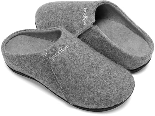 ERGOfoot Wool Orthopedic Slippers for Women Men, Arch Support, Grey UK 5