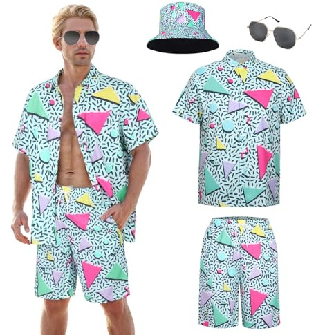 Matreeglam Chemise hawaïenne à manches courtes pour homme - Chemise florale décontractée avec pantalon court (Style 1, L)