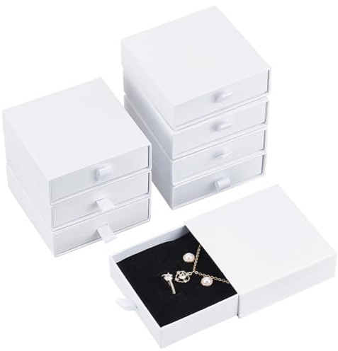 BENECREAT 8 Packung Schmuckschatullen Aus Karton, 9x9x3 cm Weiße Schmuck-Geschenkboxen, Schubladen-Papierboxen Verpackung Für Armbänder, Ohrringe, Halsketten, Schmuck, Geschenk