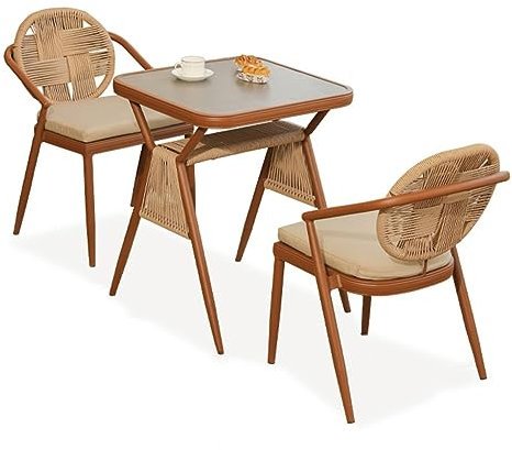 Tische und Stühle für den Außenbereich, 3-teiliges Bistro-Set aus Holz für die Terrasse, Gartenmöbel mit 2 gepolsterten Stühlen, Tisch und Stühlen für den Außenbereich, Set mit Tisch und Stühlen F