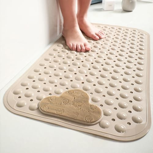 Moulaelos Duschmatte rutschfest, 90 x 60 cm rutschfeste Badematte mit Saugnäpfen, Duscheinlage Komfort Massage, Antirutschmatte Dusche Maschinenwaschbar, Khaki