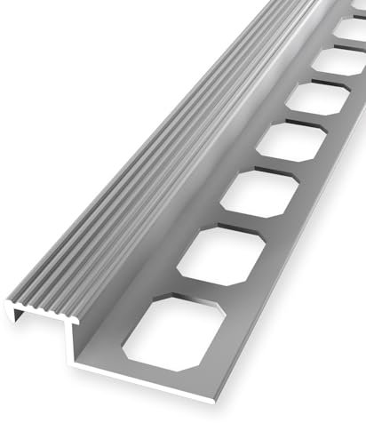 Profilo per piastrelle, 9 x 20 x 2500 mm, altezza bordatura 9 mm, profilo in alluminio, bordo per scale, chiuso, fustellato, profilo in metallo, colore argento