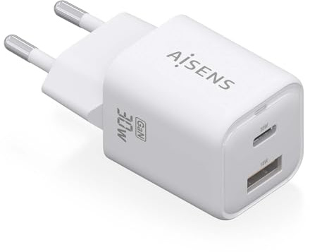 AISENS - ASCH-30W2P020-W - Cargador GAN 30W, 1XUSB-C PD3.0 QC4.0, 1XUSB-A QC3.0, Blanco