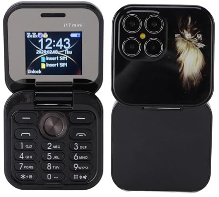 Bewinner Kleinstes Flip-Handy – Dual-Nano-SIM, UKW-Radio, 2G-Mediaplayer, LED-Taschenlampe, HD-Rückkamera, Trageband für Senioren (Black)