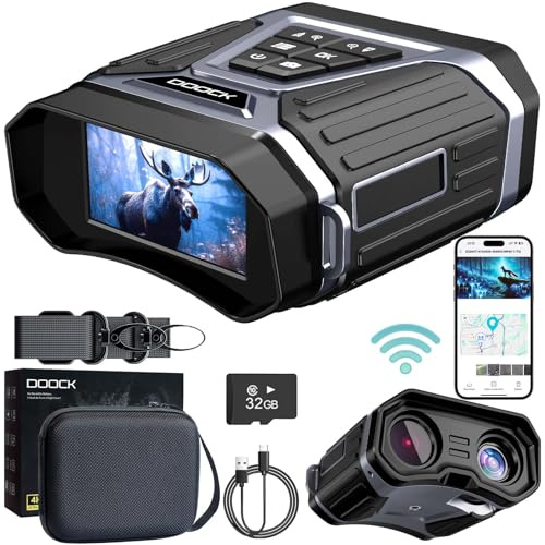 DOOCK Nachtsichtbrille, 4K-Infrarot-Fernglas mit Vollfarbe bei schwachem Licht, 32 GB Speicherkarte, 5200 mAh wiederaufladbarer Akku, WiFi-Verbindung und GPS-Funktion für Camping und Angeln,