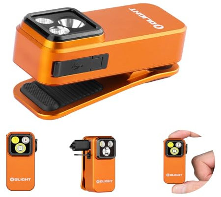 OLIGHT Oclip Pro Mini LED Taschenlampe mit Flutlicht, fokussiertes Licht und Rotelicht,500 LM helle USB-C wiederaufladbare Flashlight,IPX6 Clip Lampe kleine Blinklicht für Läufer Camping (Orange)