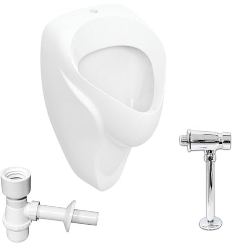 VBChome Urinal 38 x 35 x 64,5 cm Spülventil Zulauf von Oben Weiß Modern Hochwertig Keramik Pinkelbecken Pissoir Wandurinal Wandpissoir Urinalspüler Urinal mit Spülventil und Siphon
