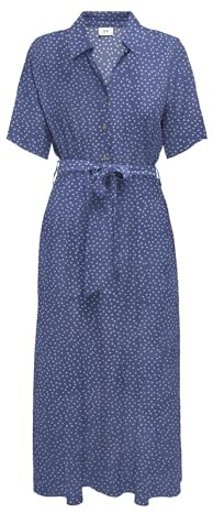 JdY Damen Legeres Hemd Blusenkleid mit Gürtel und Design Muster, Farben:Blau, Größe:M