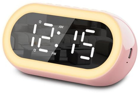 ZEROFAFA Digitaler Wecker für Tiefschläfer, Digital Uhr mit LED Anzeige, 4-stufige Nachtlichthelligkeit,Temperatur, Snooze,USB Ladeanschluss,Power Off Speicher,12/24HR für Schlafzimmer Reisen (Rosa)