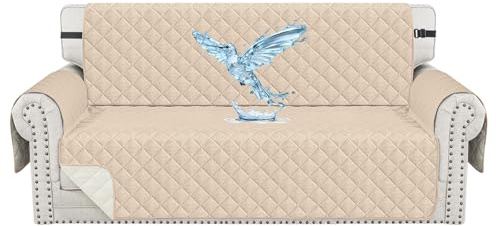 CYCMACO Sofabezug Wasserdicht 3 Sitzer Mit Armlehnen, Sofaschoner Kratzfest Für Katze Hund, Universal Sofa Covers rutschfest, Dicke Couchüberzug Mit Seitentaschen, Waschbar, Beige