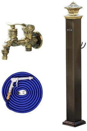 Fontaines Extérieures, Colonne d'eau Antigel Autoportante en Alliage D'aluminium, Robinets de Jardin Vertical Carré pour Extérieur, avec Support de Tuyau et Pistolet D'arrosage(Brown,114cm/45in)