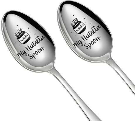 2 Stück Personalisierter Löffel Für Schokocreme, 20,3 Cm, entworfen für Nutella-Liebhaber, Gegenwärtig für Ihn/Gegenwärtig für Sie, Ideal Gegenwärtig für einen süßen Zahn, Silber