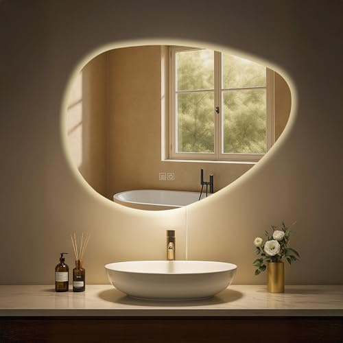 CLP Espejo de baño Almafie con iluminación, Espejo de baño antivaho, Espejo de Pared LED Regulable, 3 Modos de luz, con y sin Bluetooth, Contenido del Set:sin Bluetooth