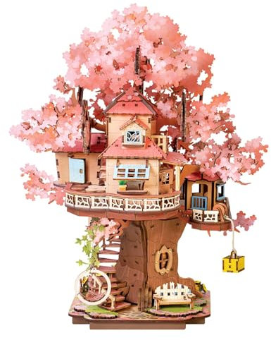 Maison dans Les Arbres Sakura Puzzles 3D en Bois,Kit de Modélisme Construction Casse Tête,Jouets de Bureau Construire pour Adultes Adolescents