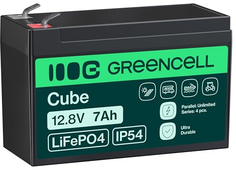 Green Cell Cube Batteria LiFePO4 12,8V 7Ah con BMS per Camper e Barca | Ideale per Impianti Solari e Sistemi off-grid, Tecnologia al Litio Ferro Fosfato Leggera, Sicura e Adatta all’uso Mobile