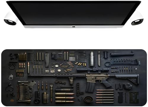 Cool Military Weapon Build Weapon Parts Display Large Gaming Mouse Pad, Weapon Gaming Mouse pad, Stylish Desk Protector, Multi-Size for Laptop & Desktop Use (#3,15.7 × 31.5 inches)