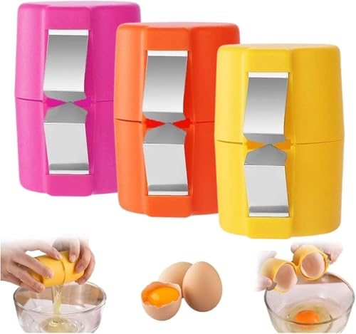 Egg Shell Remover Tool - 3 Pack | Handheld Boiled Egg Peeler & Cutter | Kitchen Gadget for Easy Shell Removal | Baking Accessories (Pink, Yellow, Orange) for Home, Dorm