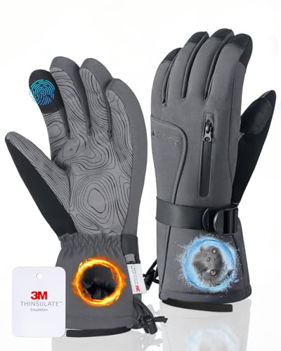 GXCROR - Gants d'hiver pour homme et femme, gants de ski étanches avec technologie 3M Thinsulate -10 °C de chaleur, gants coupe-vent pour temps froid pour le ski, la planche à neige, la motoneige