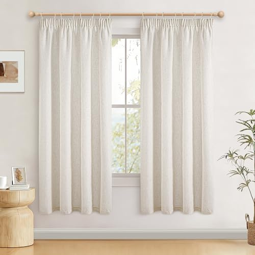 JIUZHEN Leinen Vorhänge Beige Wohnzimmer Leinenoptik Gardine Halbtransparent Gardinen mit Kräuselband 2er Set H 175 x B 140 cm Gardine für Kinderzimmer Moderne Natur Vorhang, Leinen