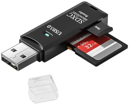 USB 3.0 Card Reader, SD Card Reader High Speed 2 in 1 SD Micro SD TF SDHC SDXC MMC Card Adapter for Windows OS, Portable Memory with Protective Lid for Data Transfer, Supports Up to 5Gbps Speed