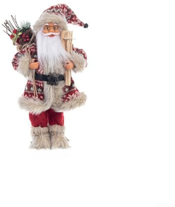 Figurine de Père Noël pour décoration de Noël, faite à la main avec un pelage doux et des accents robustes, avec traîneau miniature et sac cadeau pour une atmosphère festive (30 cm)