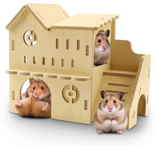 Accessoires pour Hamster Nain Maison Jouet DIY en Bois 21,5x10x18,5cm | Maison cachette naturelle jouet à mâcher accessoires pour cobayes chinchillas gerbilles et hamsters nains matériau
