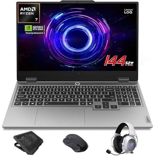 Lenovo LOQ RTX 5060 Gaming Laptop, 15.6 FHD 144Hz NVIDIA G-Sync Display, AMD Ryzen 7 250, NVIDIA GeForce RTX 5060, 16GB DDR5 RAM, 1TB SSD, 5MP Privacy Camera, Ethernet (RJ45), Backlit KB, Win 11 Pro