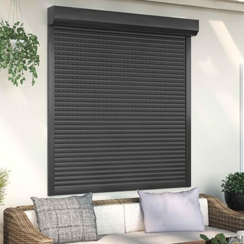 Runheo Tenda avvolgibile antracite in alluminio e poliuretano, 140 x 150 cm, per finestre, terrazze e balconi, con protezione da sguardi indiscreti, protezione solare, antifurto e design resistente